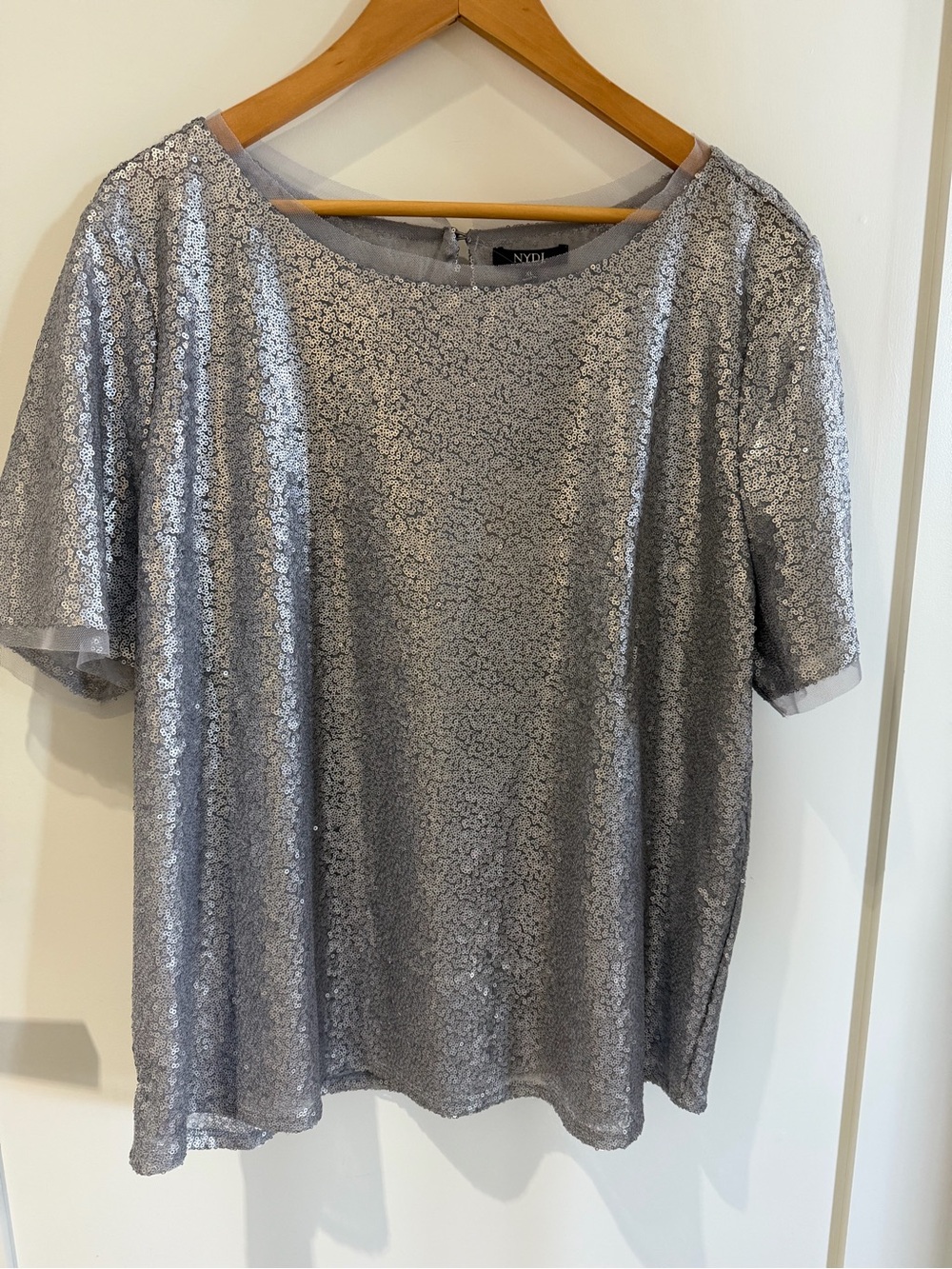NYDJ Silver Sequin Short Sleeve Top